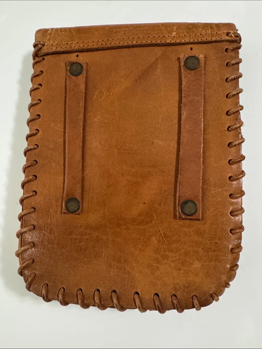 Tooled Brown Leather Pouch with Button Closure